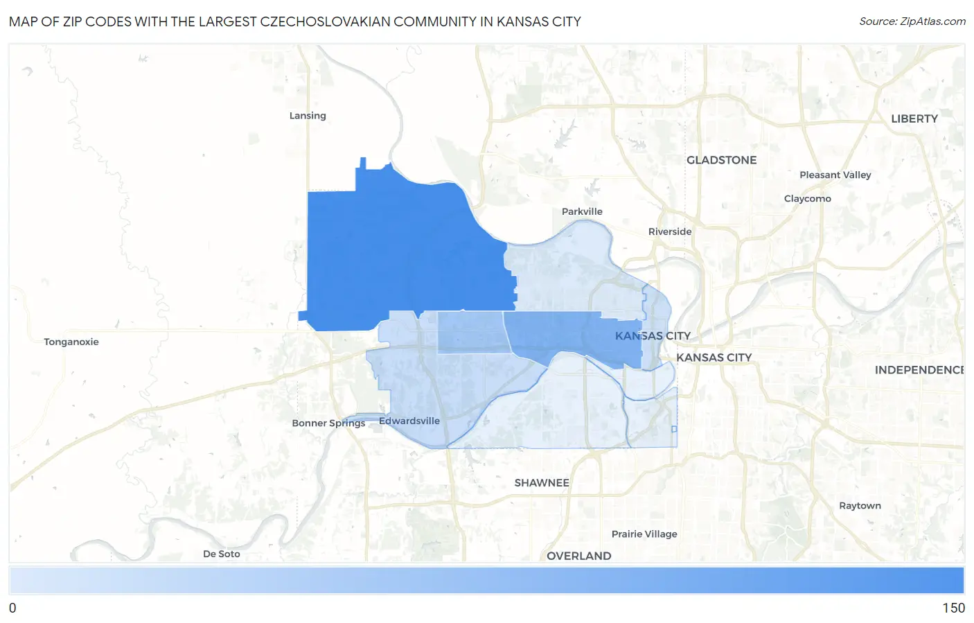 Zip Codes with the Largest Czechoslovakian Community in Kansas City Map