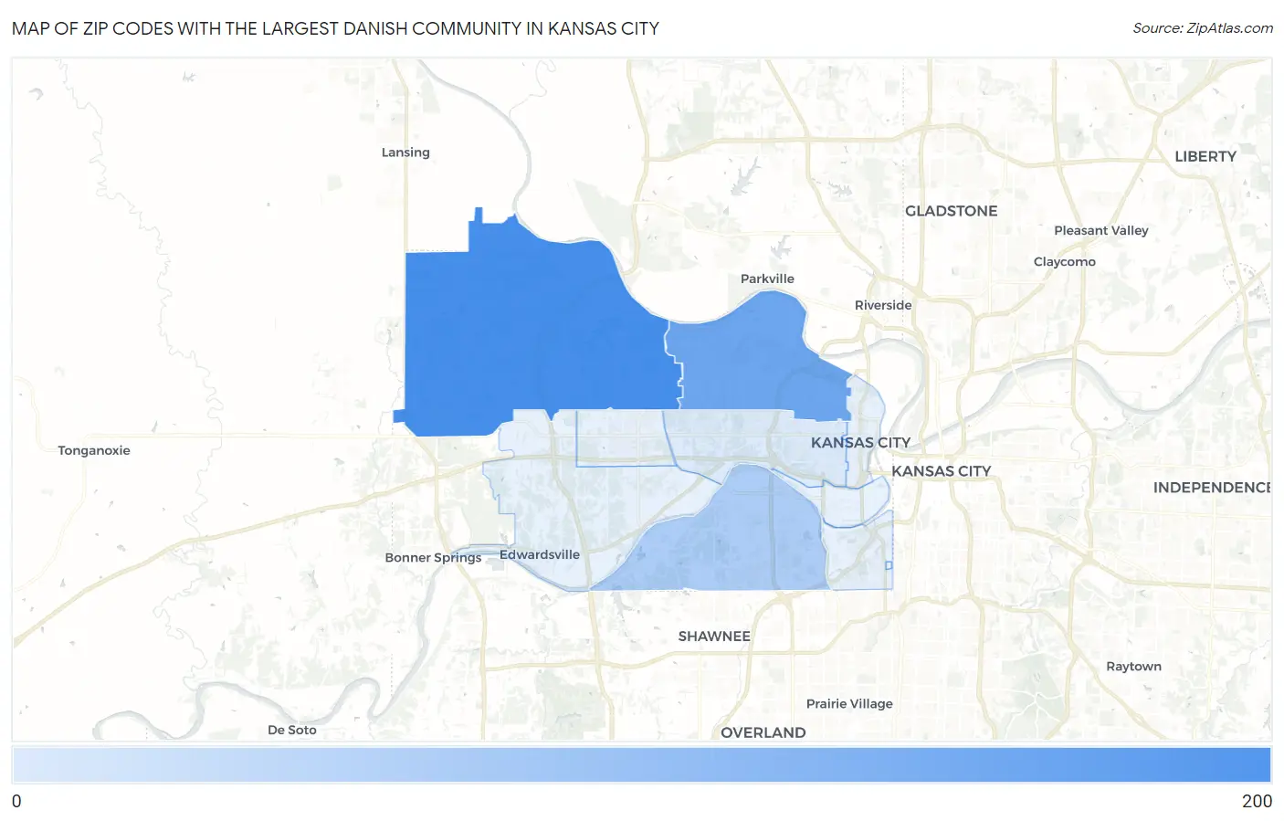 Zip Codes with the Largest Danish Community in Kansas City Map