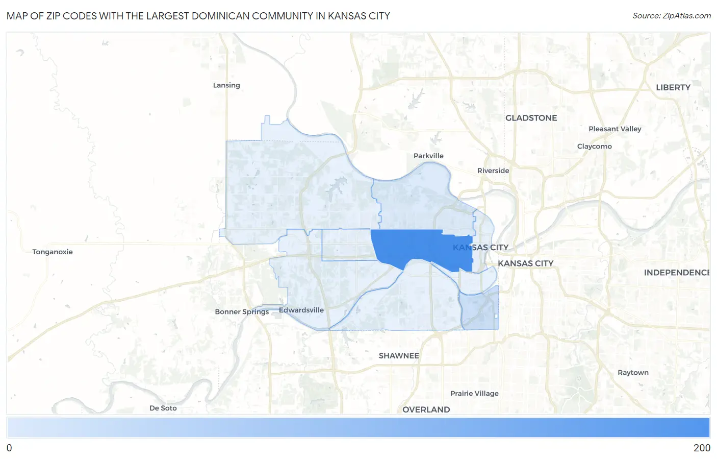 Zip Codes with the Largest Dominican Community in Kansas City Map