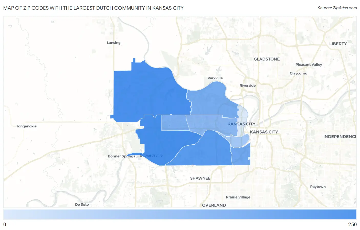 Zip Codes with the Largest Dutch Community in Kansas City Map