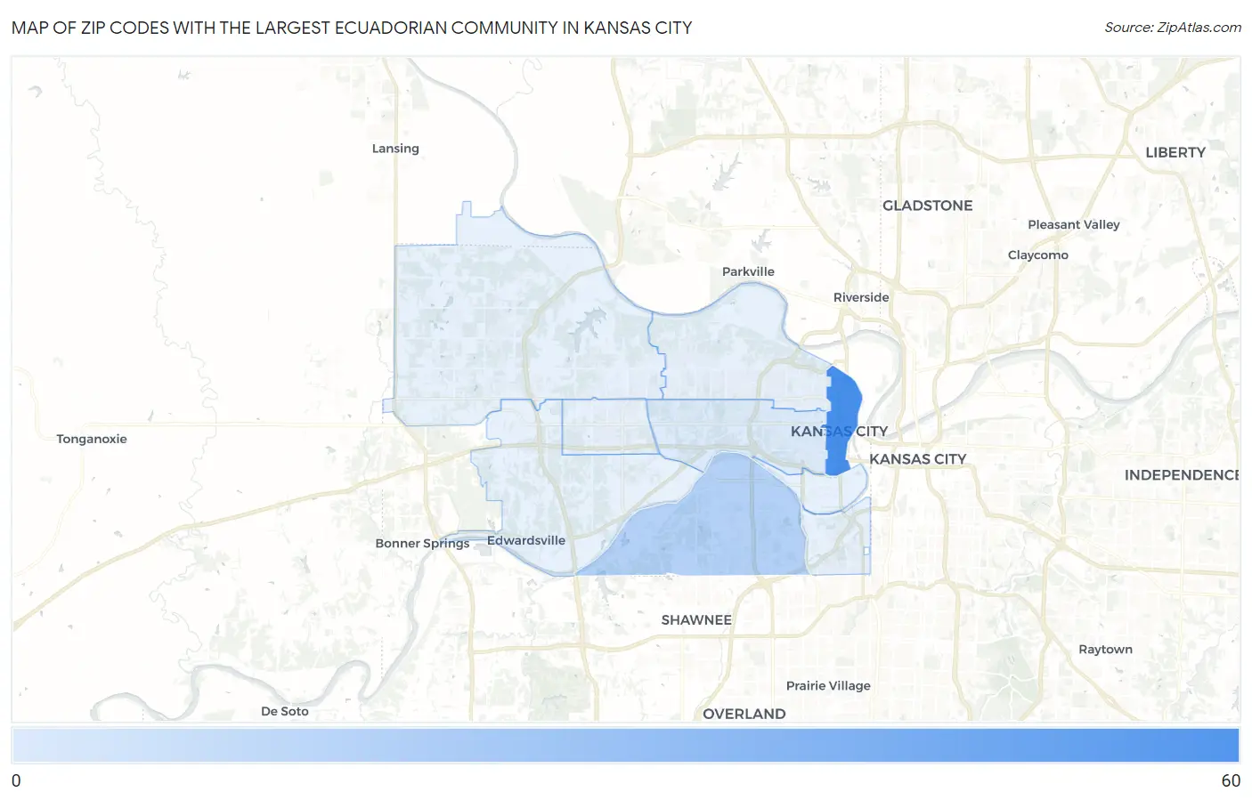 Zip Codes with the Largest Ecuadorian Community in Kansas City Map