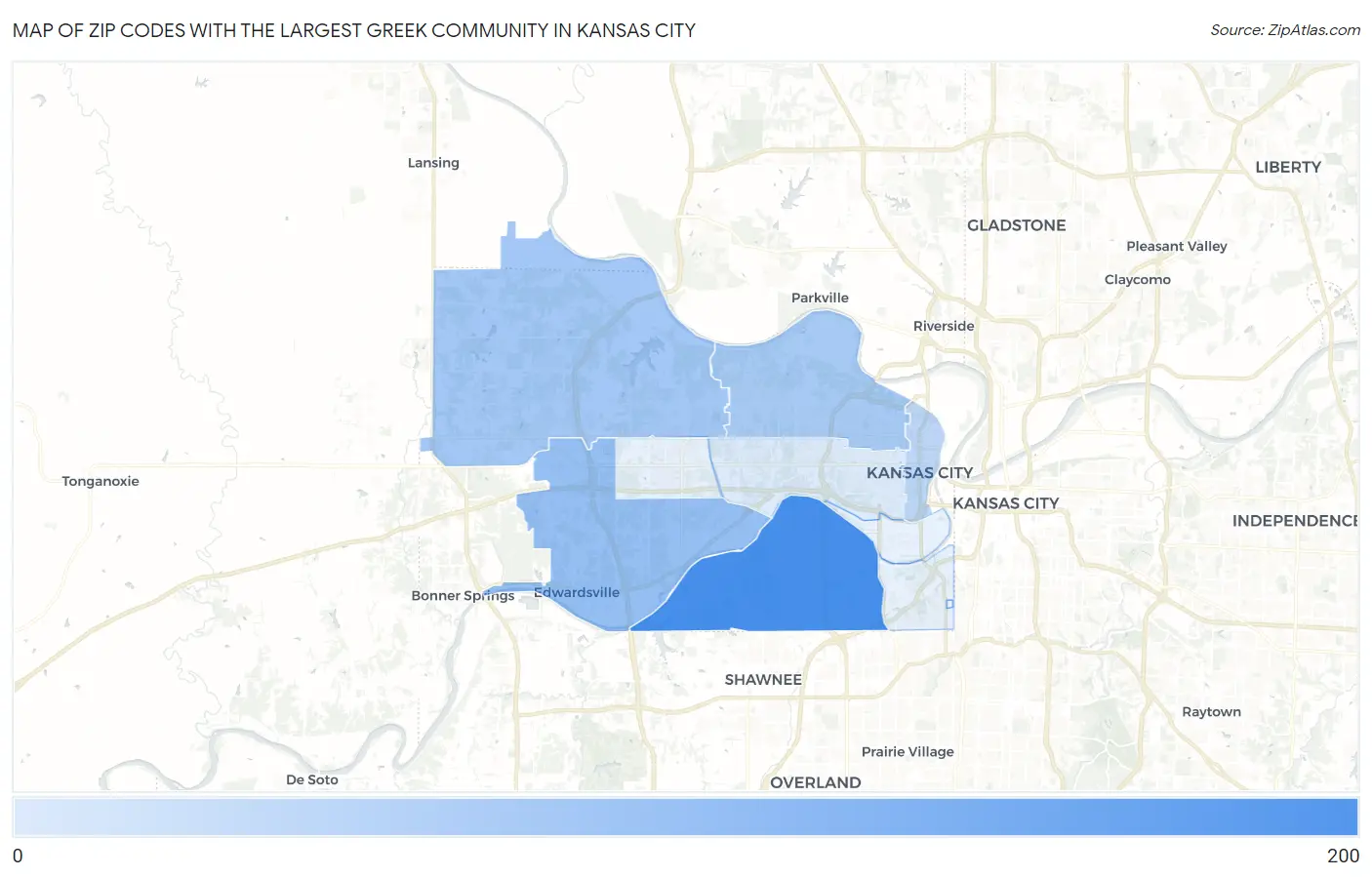 Zip Codes with the Largest Greek Community in Kansas City Map