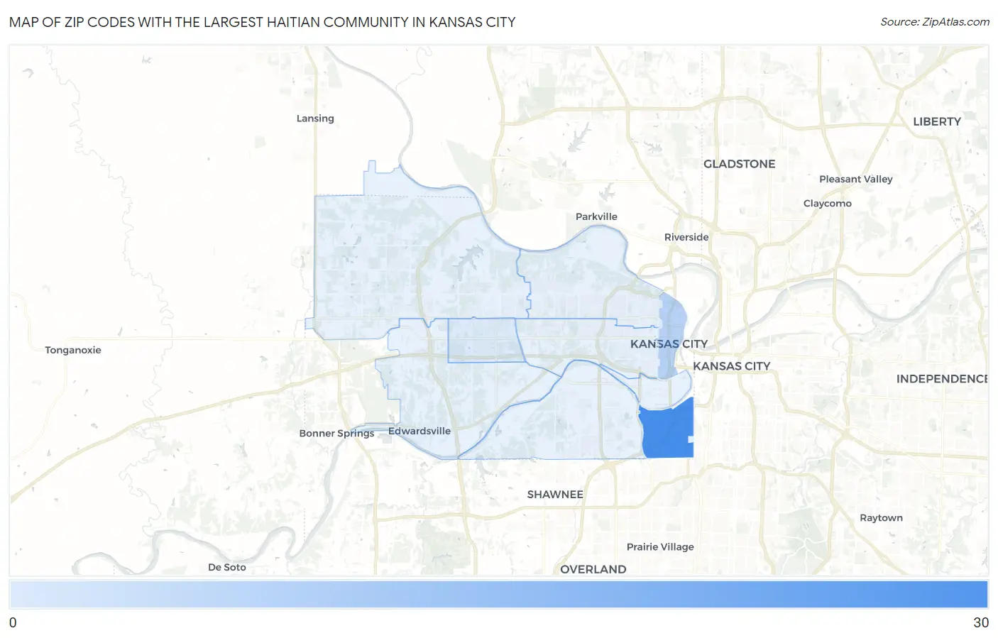 Zip Codes with the Largest Haitian Community in Kansas City Map