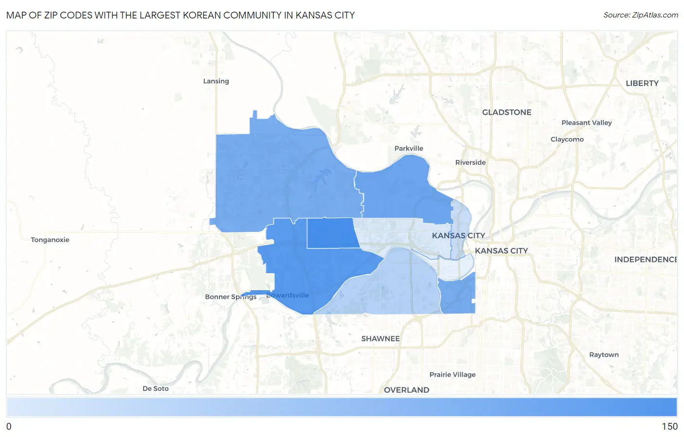 Zip Codes with the Largest Korean Community in Kansas City Map