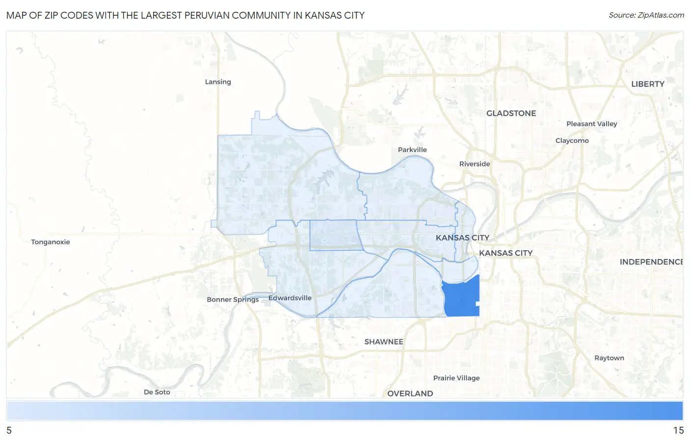 Zip Codes with the Largest Peruvian Community in Kansas City Map
