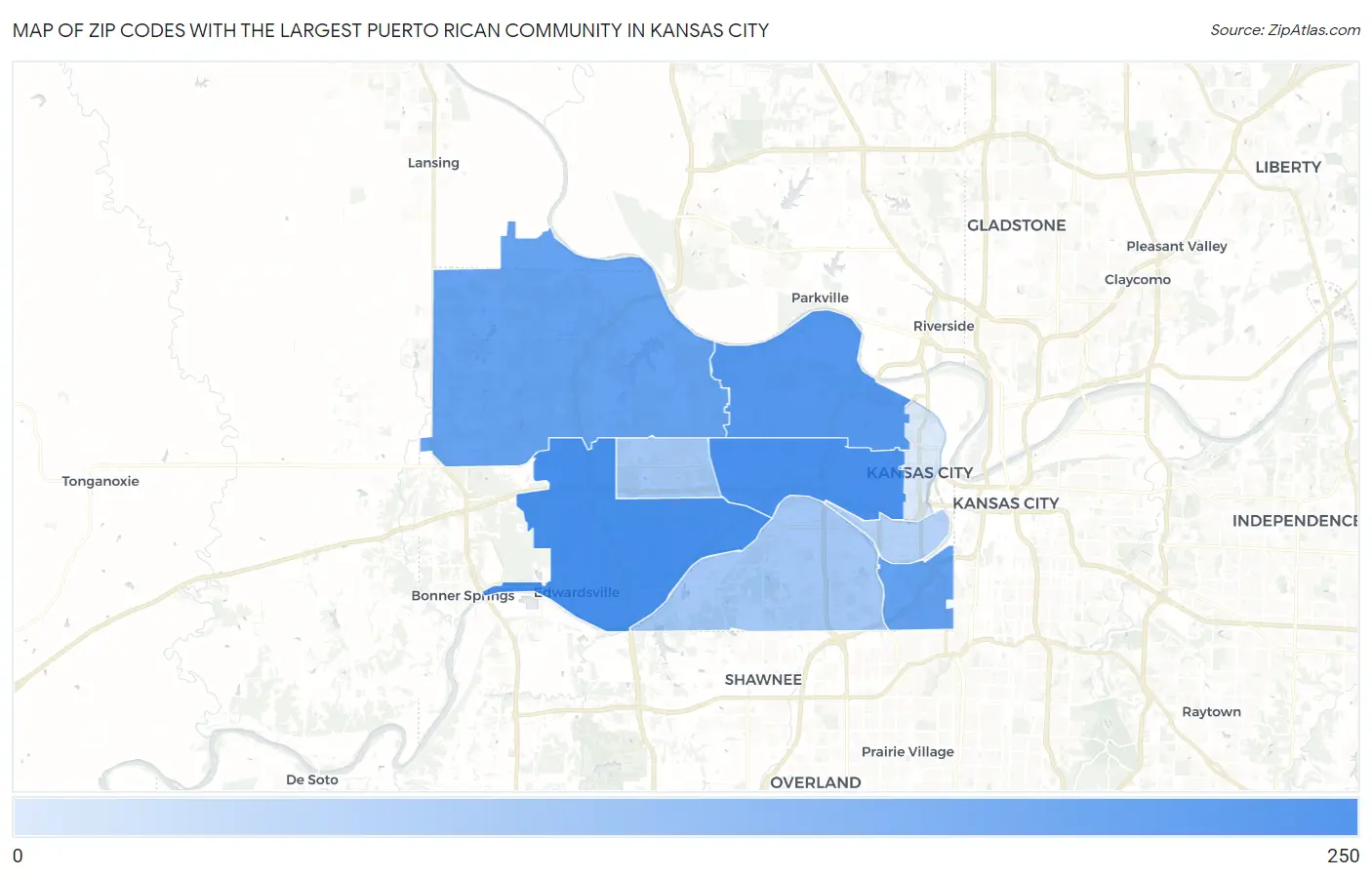 Zip Codes with the Largest Puerto Rican Community in Kansas City Map