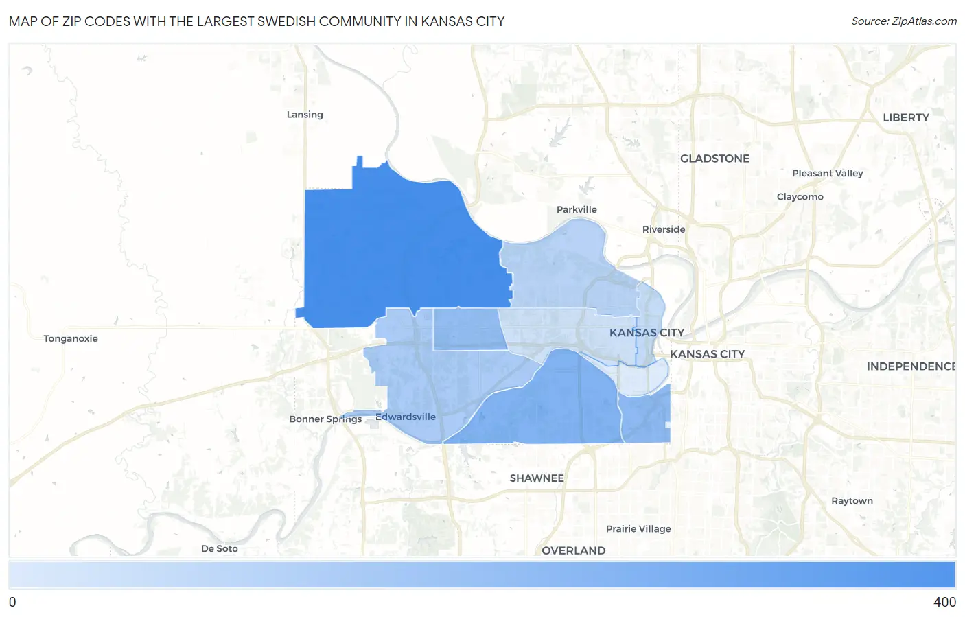 Zip Codes with the Largest Swedish Community in Kansas City Map