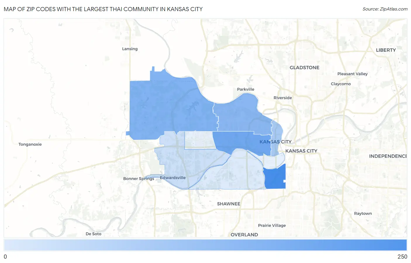 Zip Codes with the Largest Thai Community in Kansas City Map