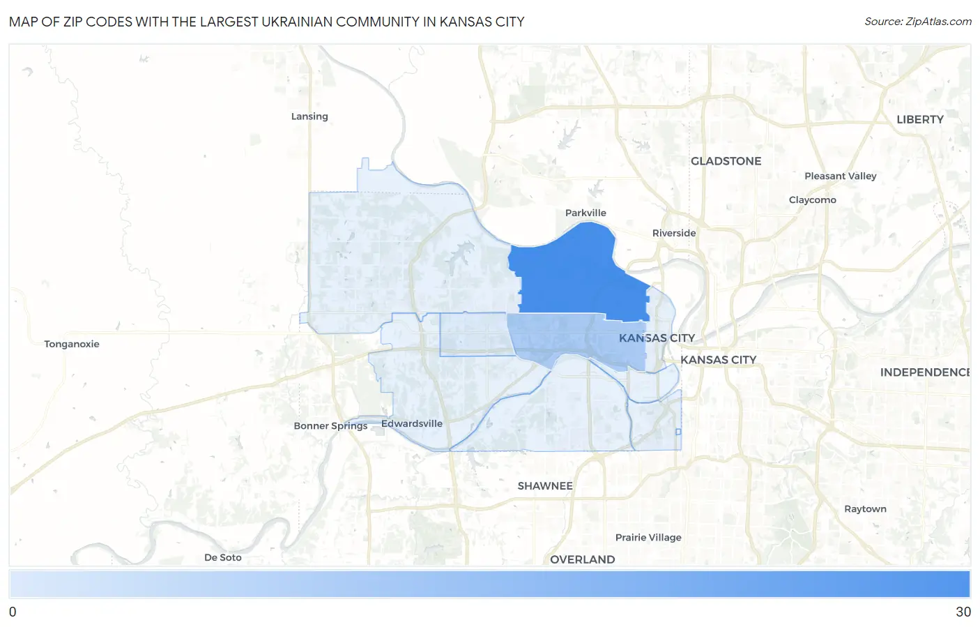 Zip Codes with the Largest Ukrainian Community in Kansas City Map