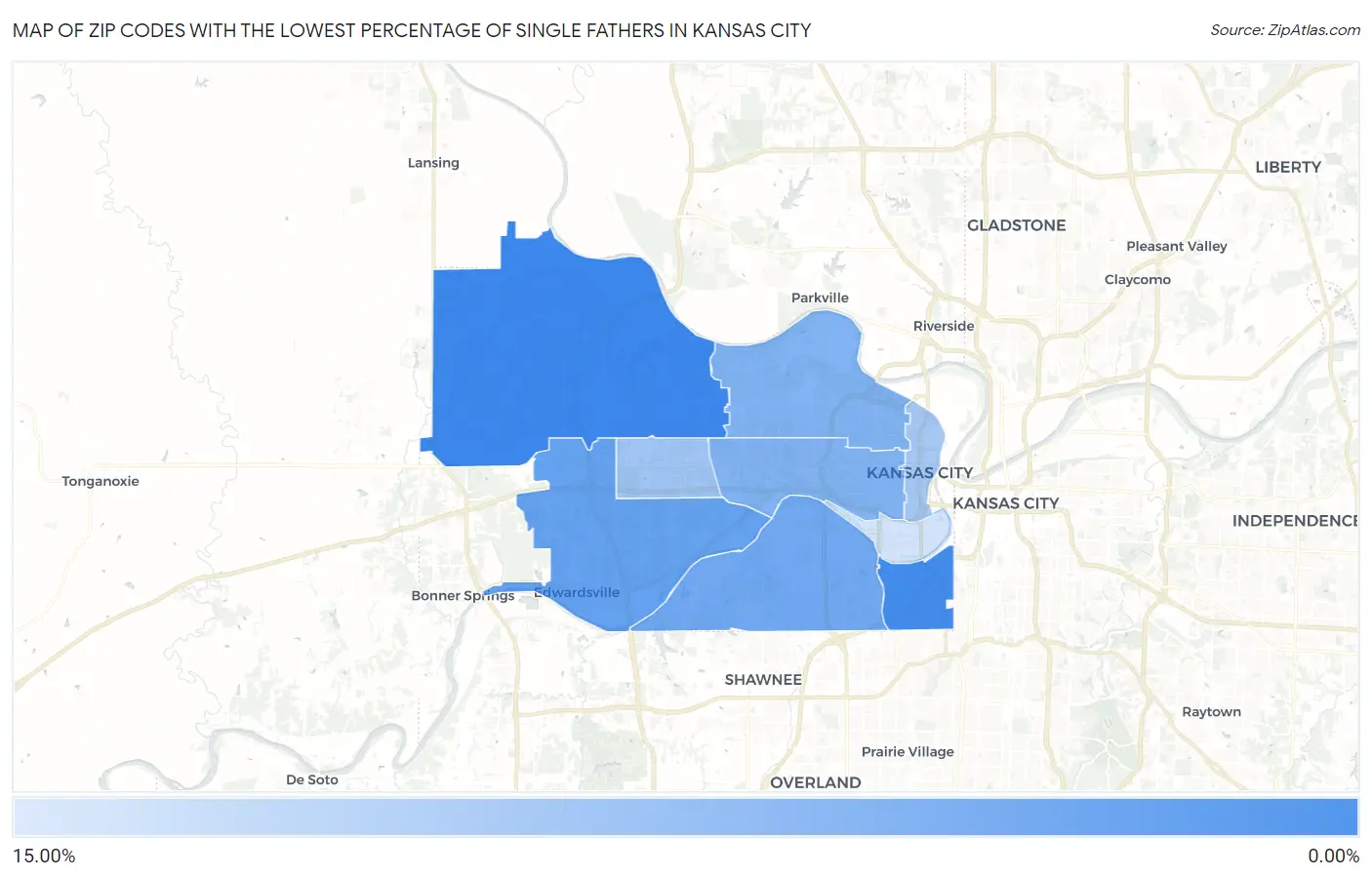 Zip Codes with the Lowest Percentage of Single Fathers in Kansas City Map