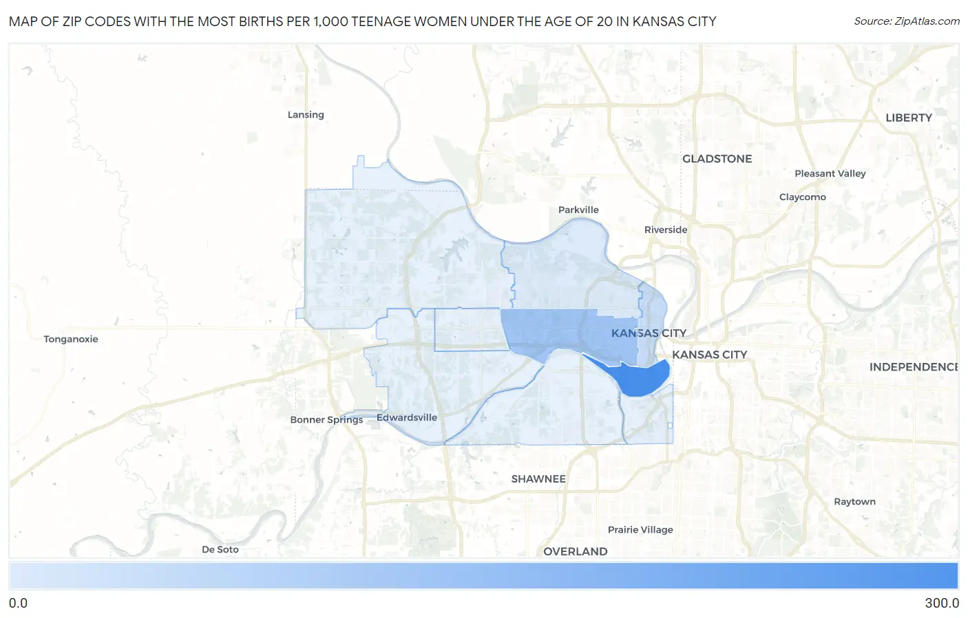 Zip Codes with the Most Births per 1,000 Teenage Women Under the Age of 20 in Kansas City Map