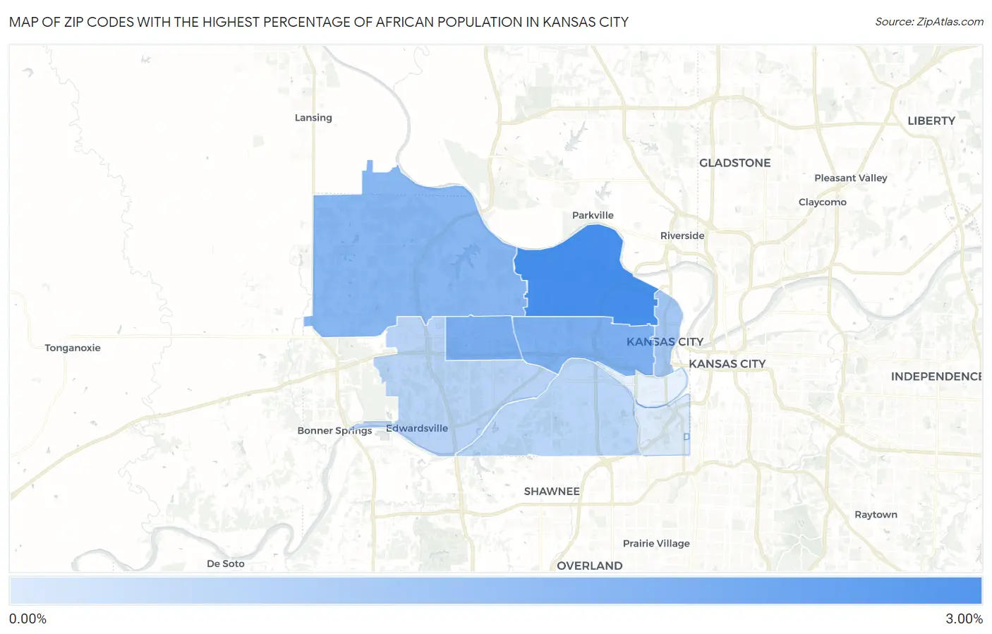 Zip Codes with the Highest Percentage of African Population in Kansas City Map