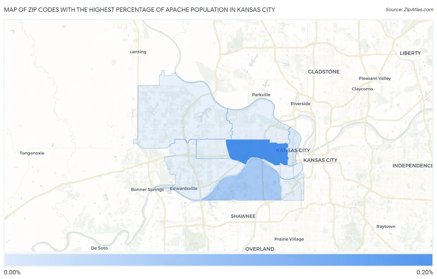 Zip Codes with the Highest Percentage of Apache Population in Kansas City Map