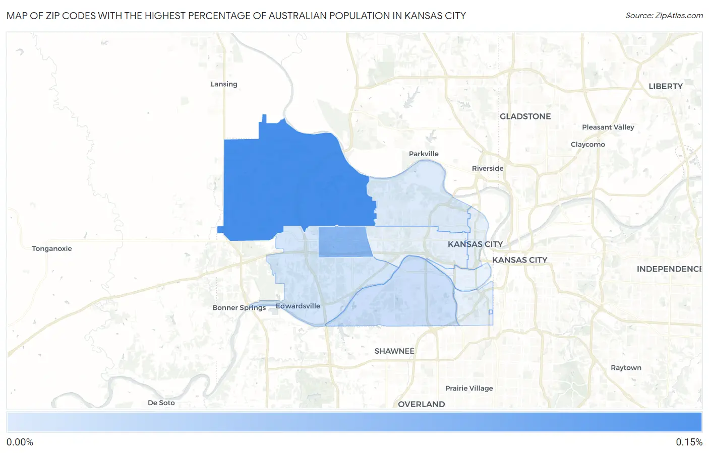 Zip Codes with the Highest Percentage of Australian Population in Kansas City Map