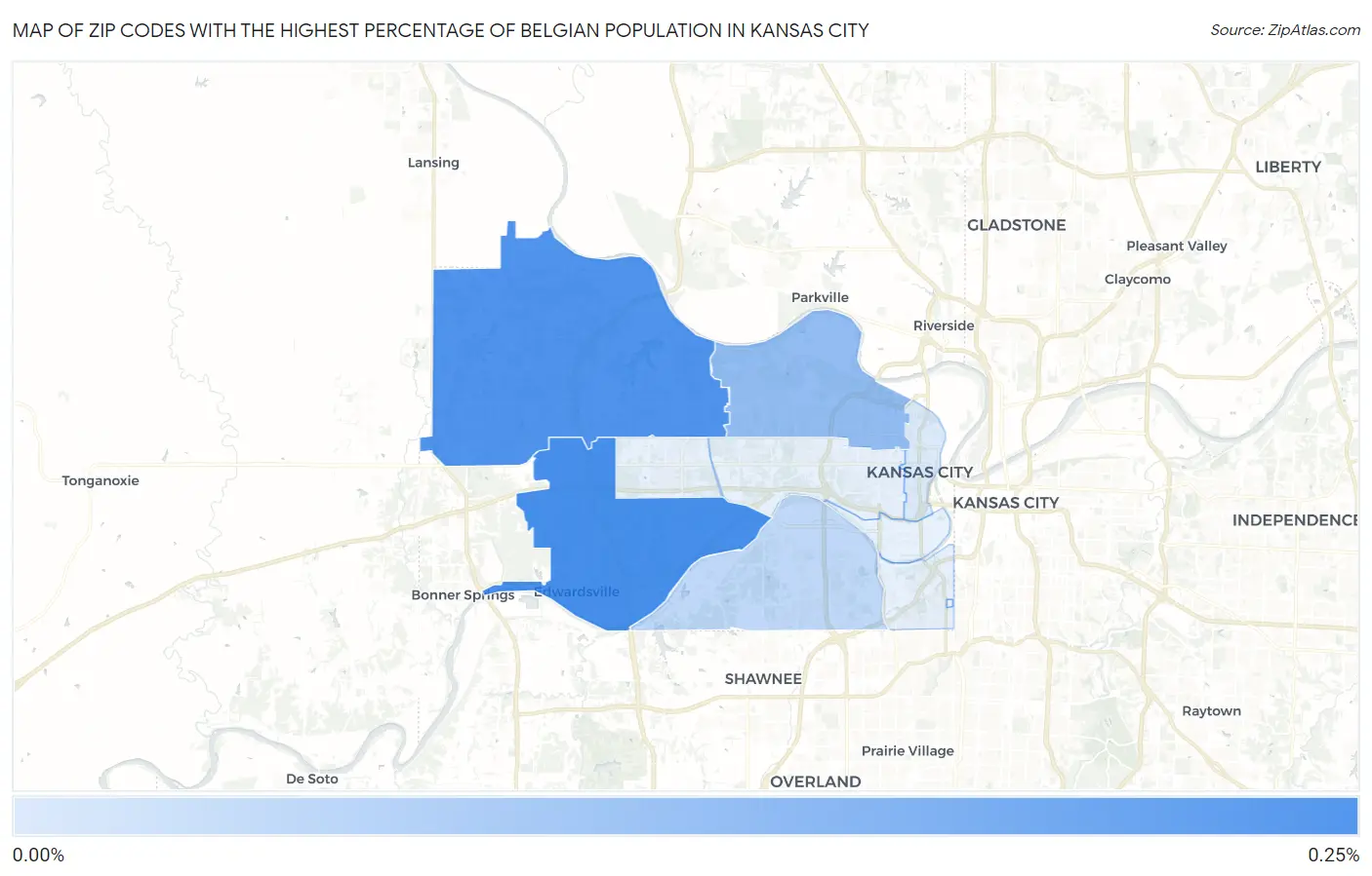 Zip Codes with the Highest Percentage of Belgian Population in Kansas City Map