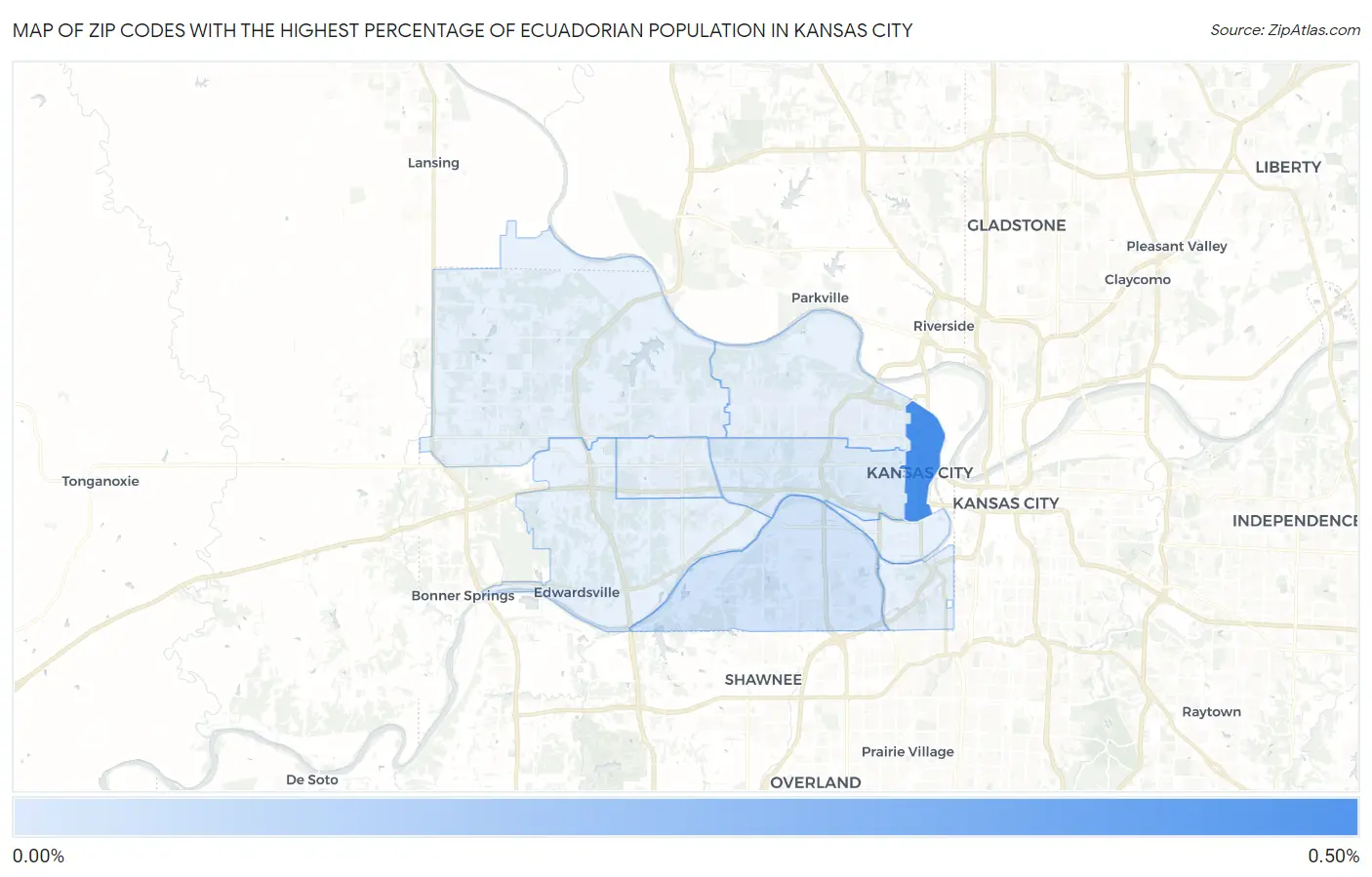 Zip Codes with the Highest Percentage of Ecuadorian Population in Kansas City Map