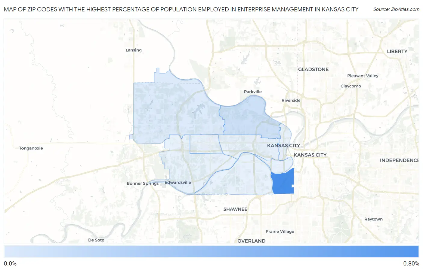 Zip Codes with the Highest Percentage of Population Employed in Enterprise Management in Kansas City Map