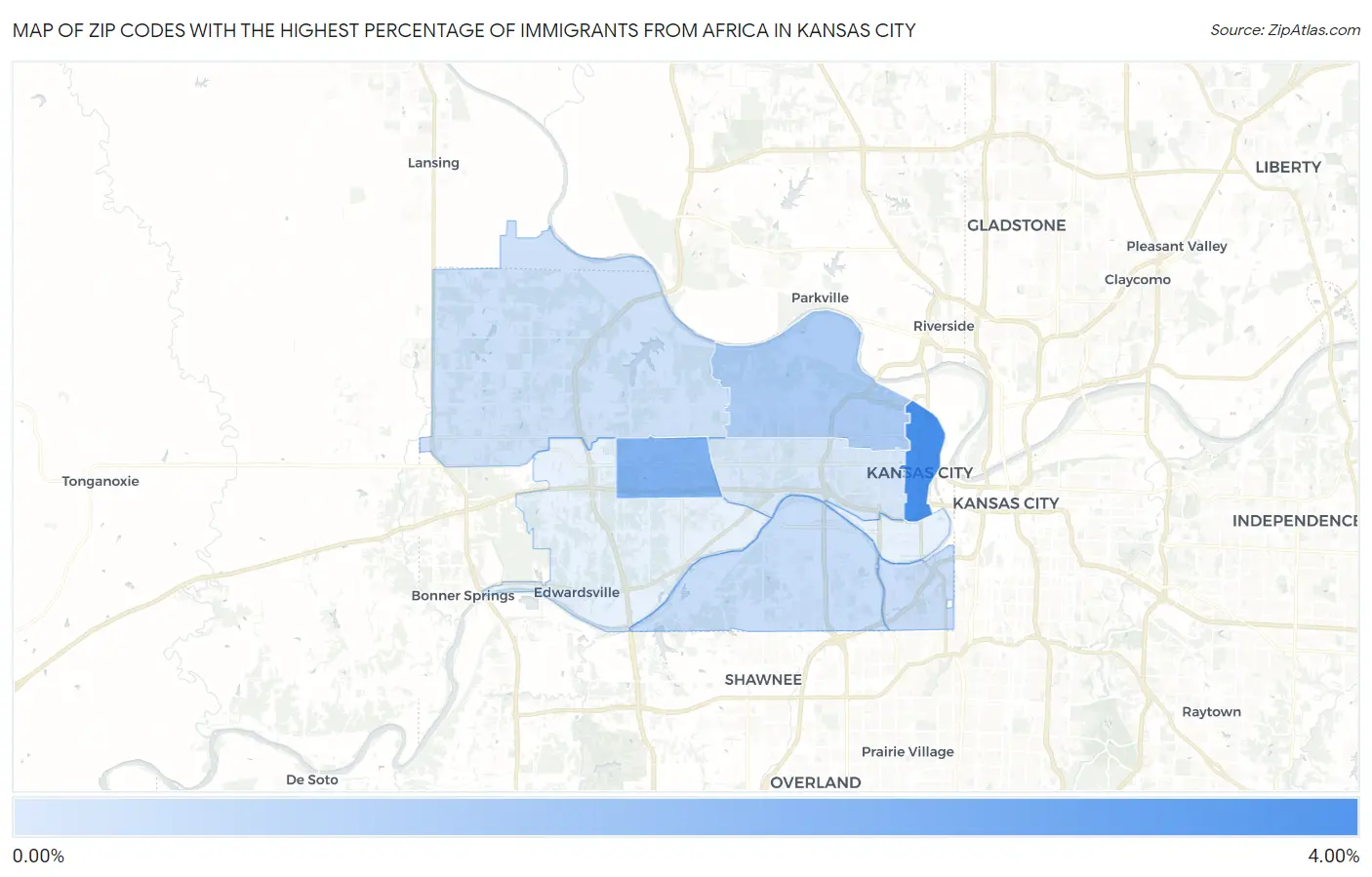 Zip Codes with the Highest Percentage of Immigrants from Africa in Kansas City Map