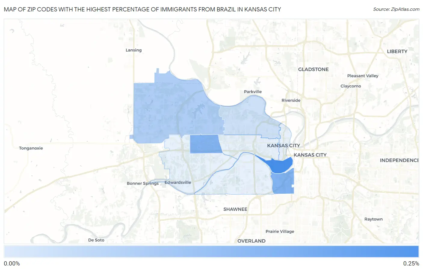 Zip Codes with the Highest Percentage of Immigrants from Brazil in Kansas City Map