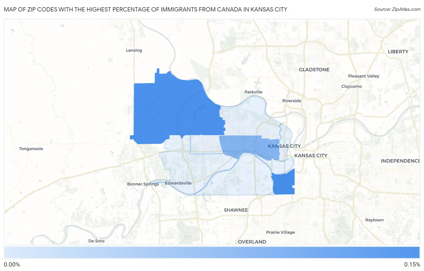 Zip Codes with the Highest Percentage of Immigrants from Canada in Kansas City Map