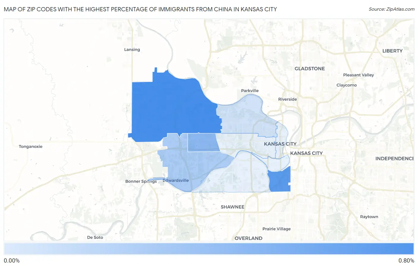 Zip Codes with the Highest Percentage of Immigrants from China in Kansas City Map
