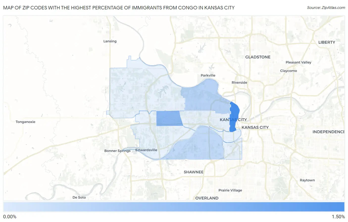 Zip Codes with the Highest Percentage of Immigrants from Congo in Kansas City Map