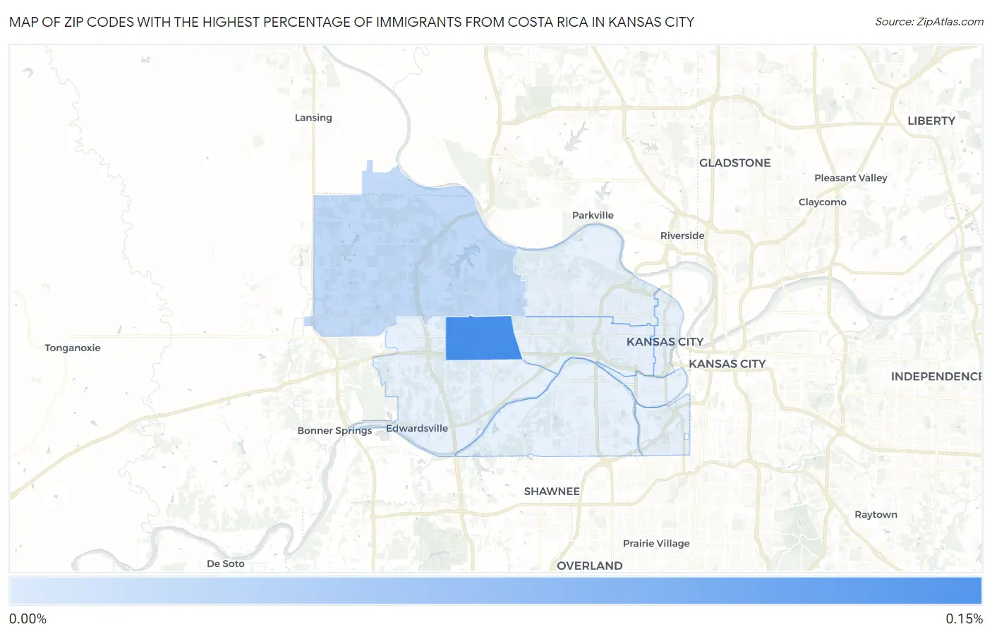 Zip Codes with the Highest Percentage of Immigrants from Costa Rica in Kansas City Map