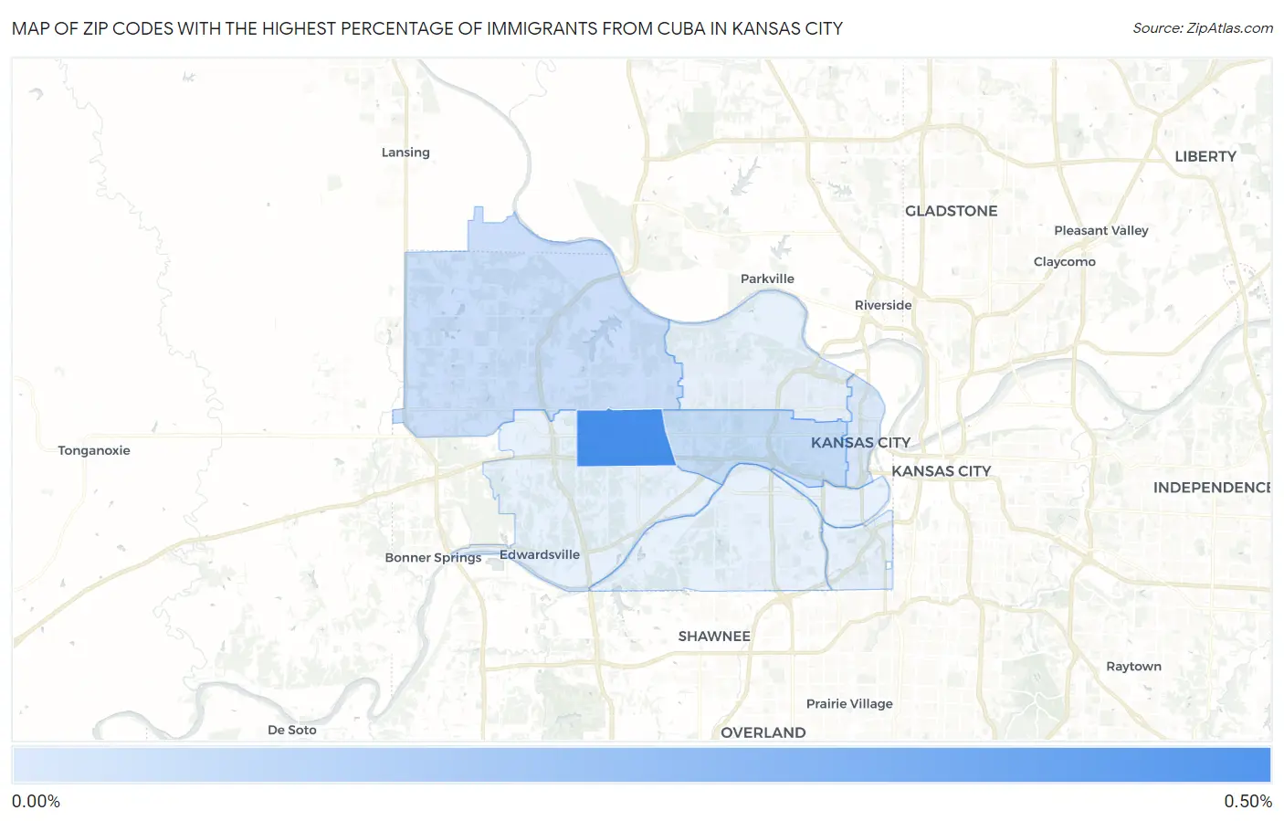 Zip Codes with the Highest Percentage of Immigrants from Cuba in Kansas City Map