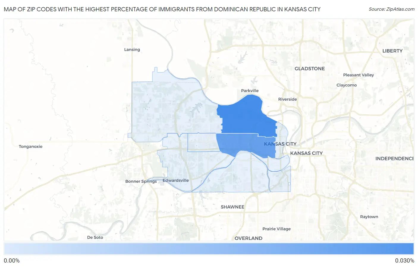 Zip Codes with the Highest Percentage of Immigrants from Dominican Republic in Kansas City Map