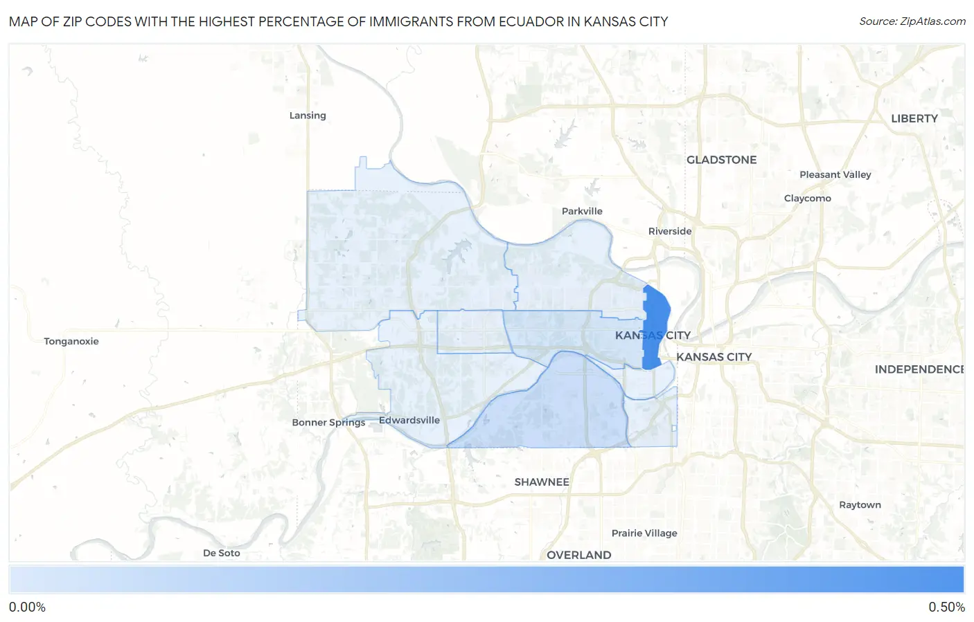 Zip Codes with the Highest Percentage of Immigrants from Ecuador in Kansas City Map