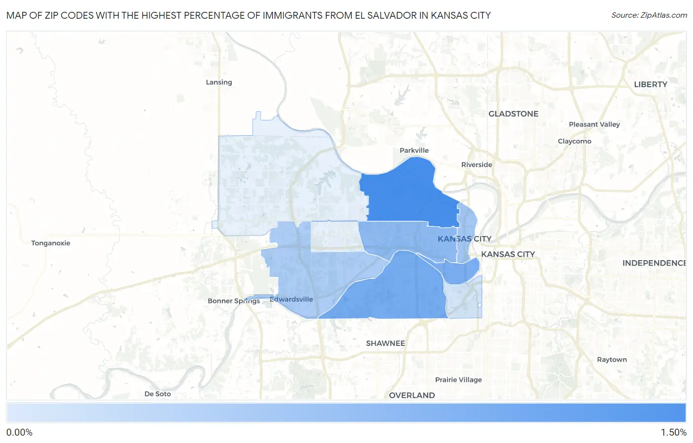 Zip Codes with the Highest Percentage of Immigrants from El Salvador in Kansas City Map