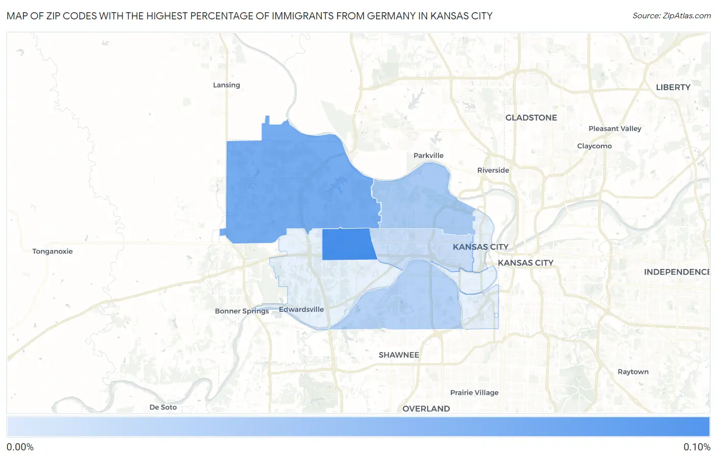 Zip Codes with the Highest Percentage of Immigrants from Germany in Kansas City Map