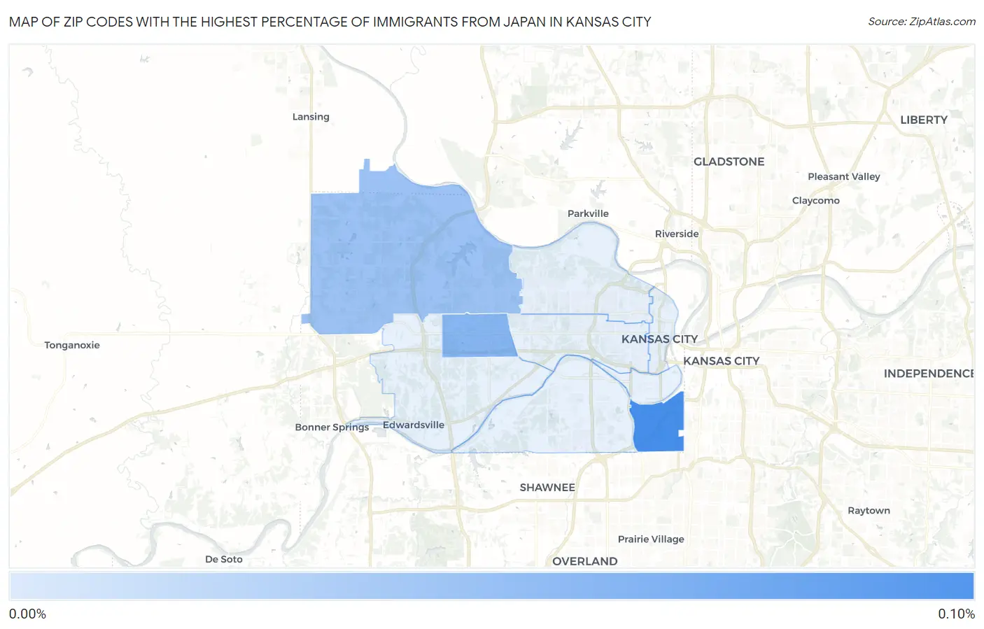 Zip Codes with the Highest Percentage of Immigrants from Japan in Kansas City Map