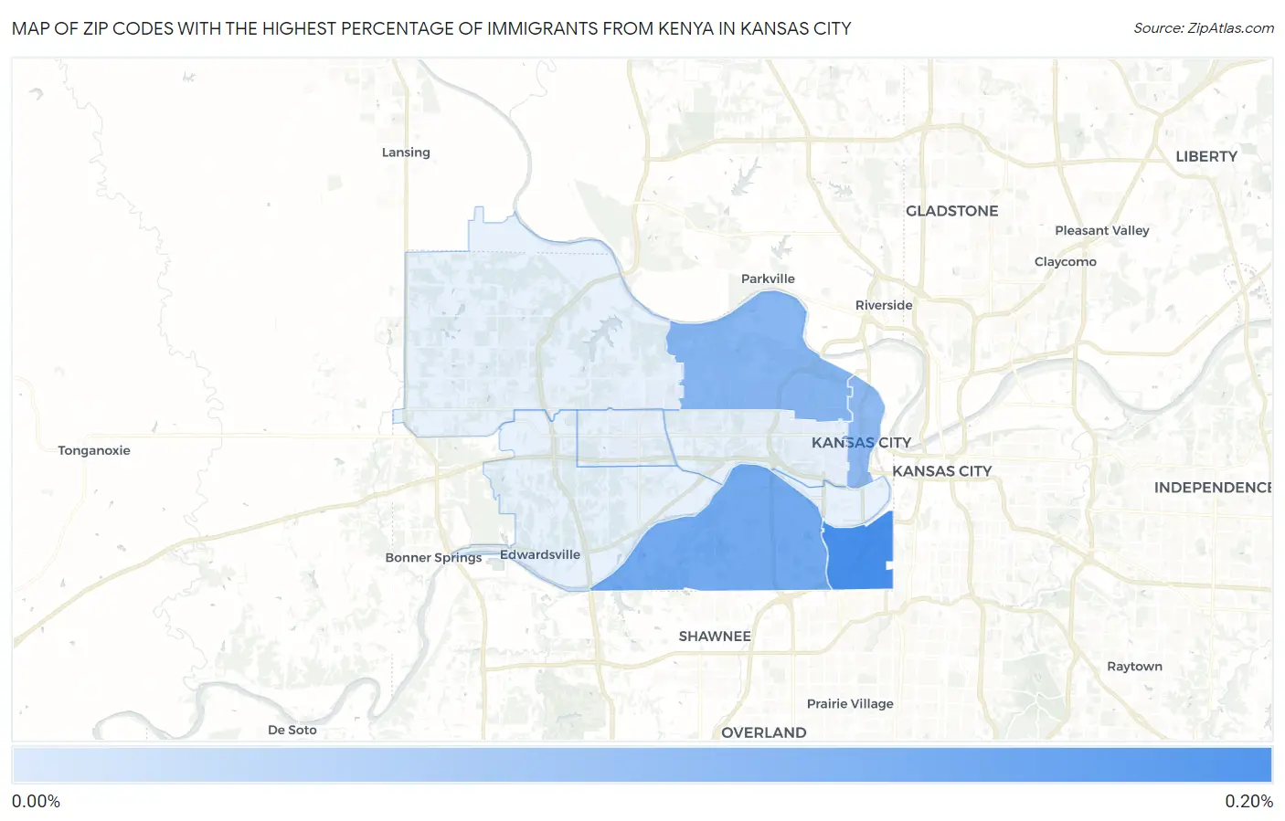 Zip Codes with the Highest Percentage of Immigrants from Kenya in Kansas City Map