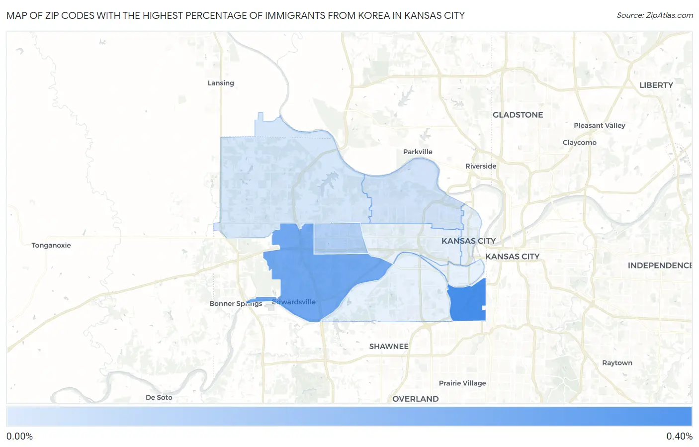 Zip Codes with the Highest Percentage of Immigrants from Korea in Kansas City Map