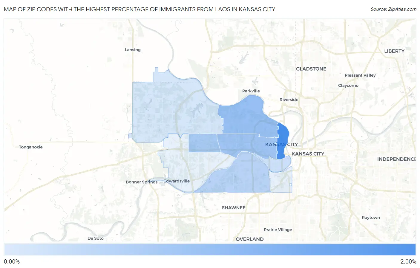 Zip Codes with the Highest Percentage of Immigrants from Laos in Kansas City Map