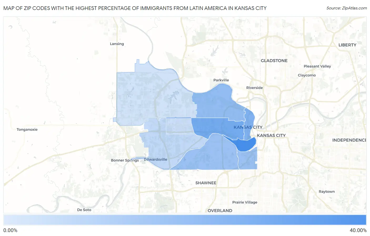 Zip Codes with the Highest Percentage of Immigrants from Latin America in Kansas City Map