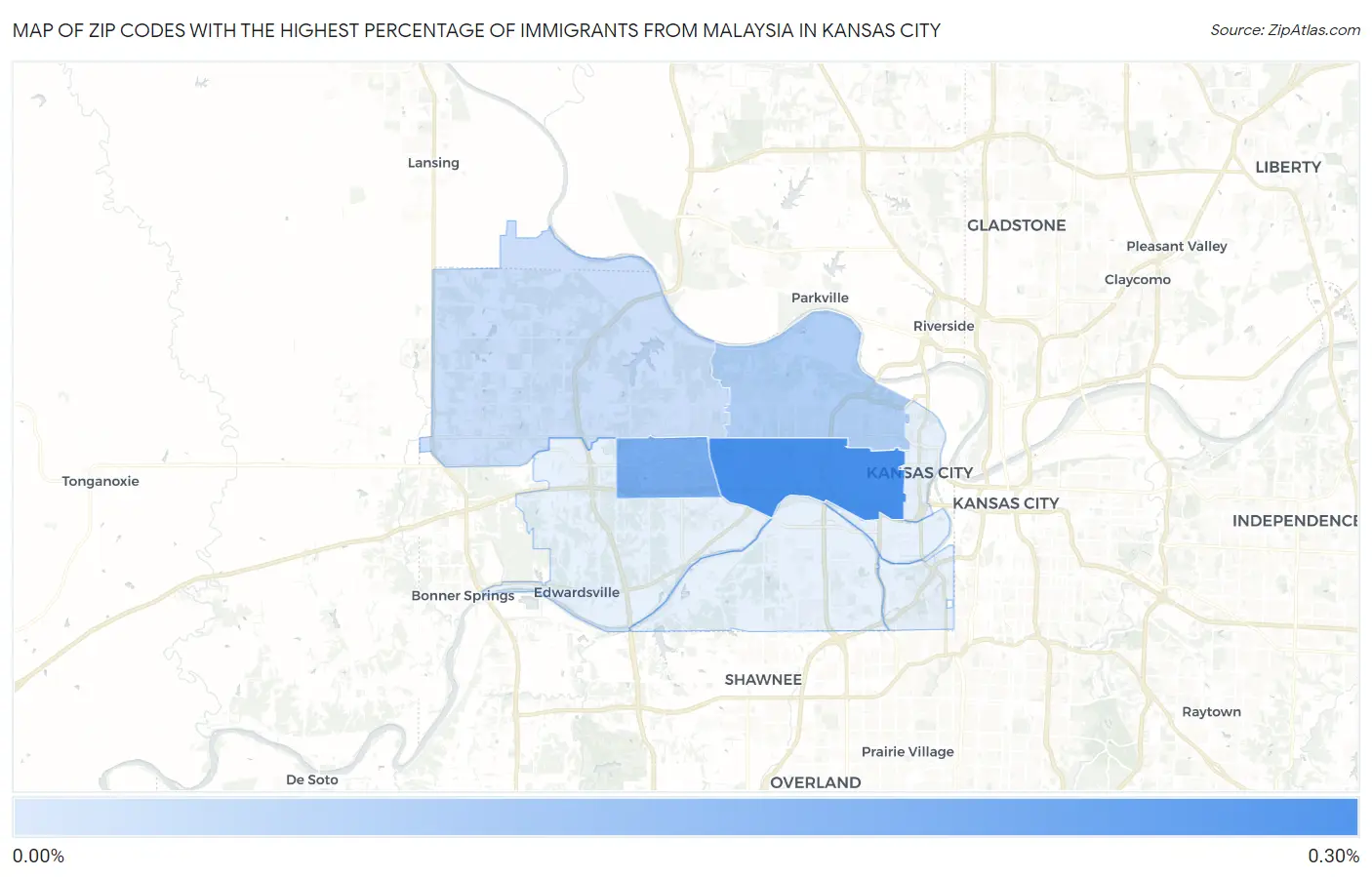 Zip Codes with the Highest Percentage of Immigrants from Malaysia in Kansas City Map