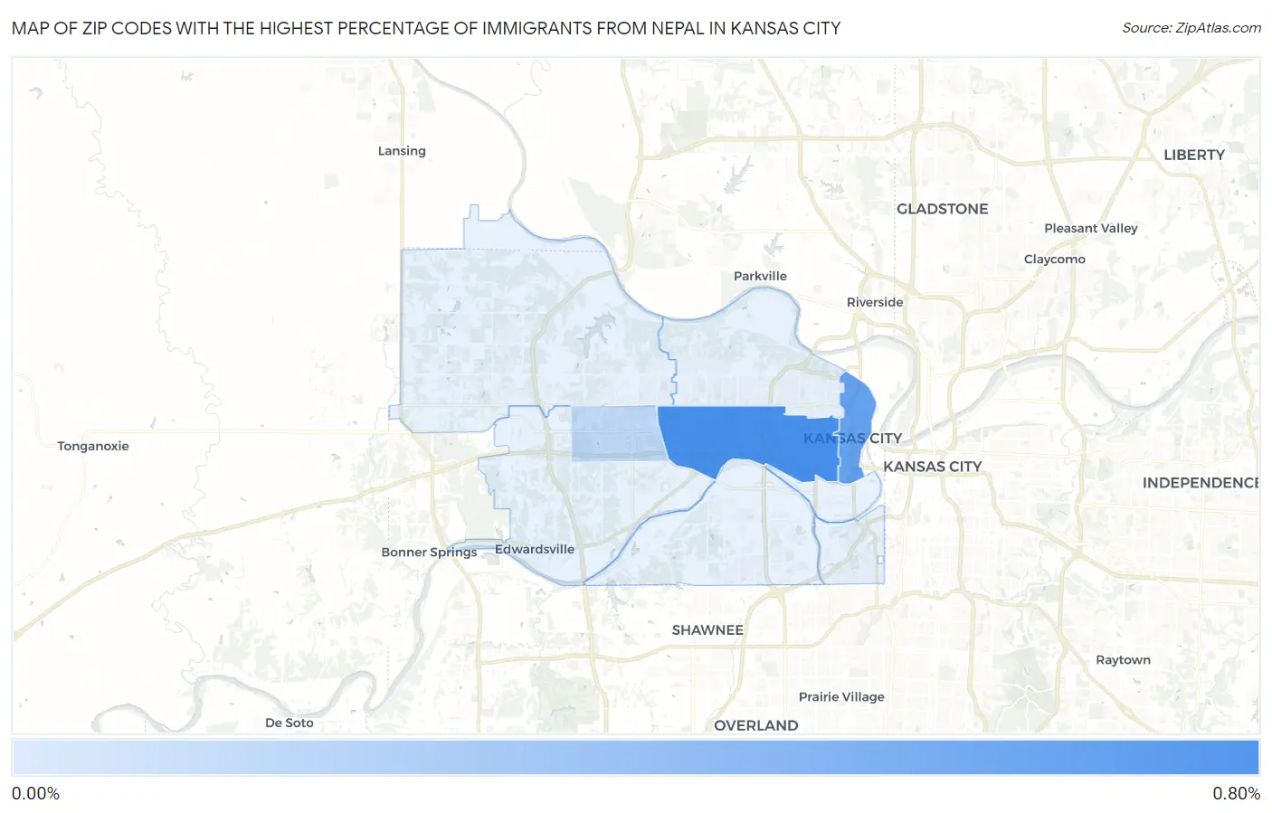 Zip Codes with the Highest Percentage of Immigrants from Nepal in Kansas City Map