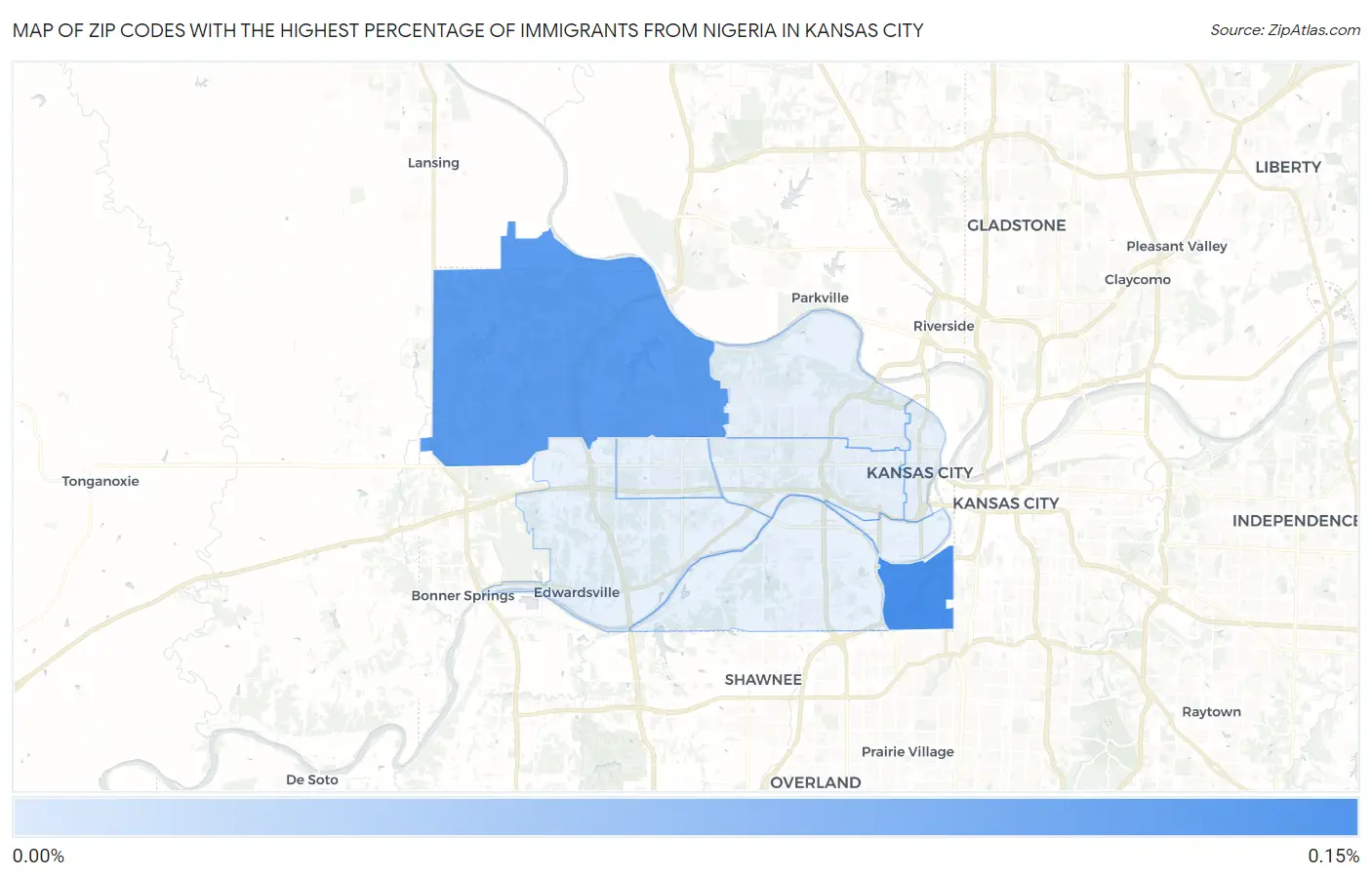 Zip Codes with the Highest Percentage of Immigrants from Nigeria in Kansas City Map