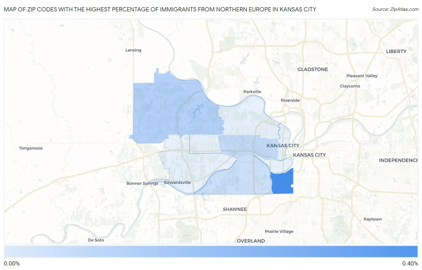 Zip Codes with the Highest Percentage of Immigrants from Northern Europe in Kansas City Map