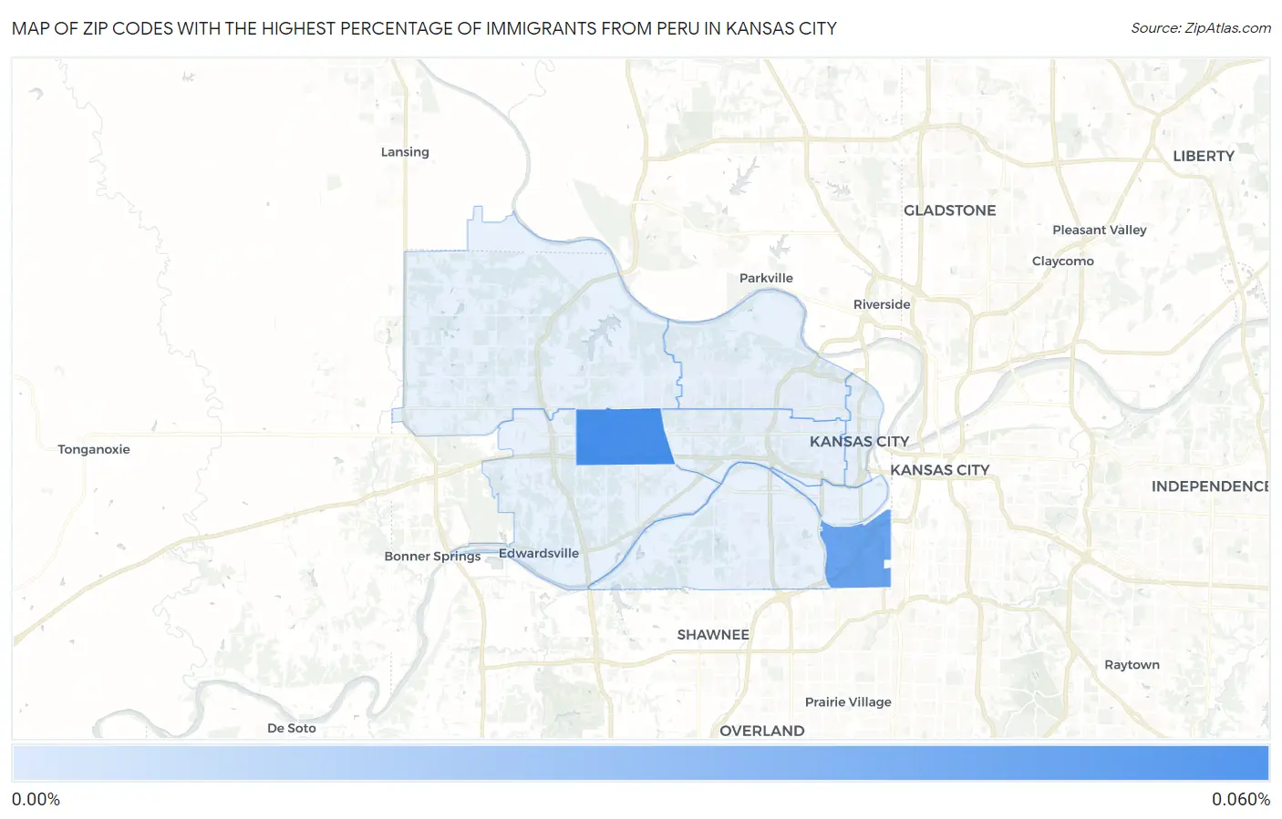 Zip Codes with the Highest Percentage of Immigrants from Peru in Kansas City Map