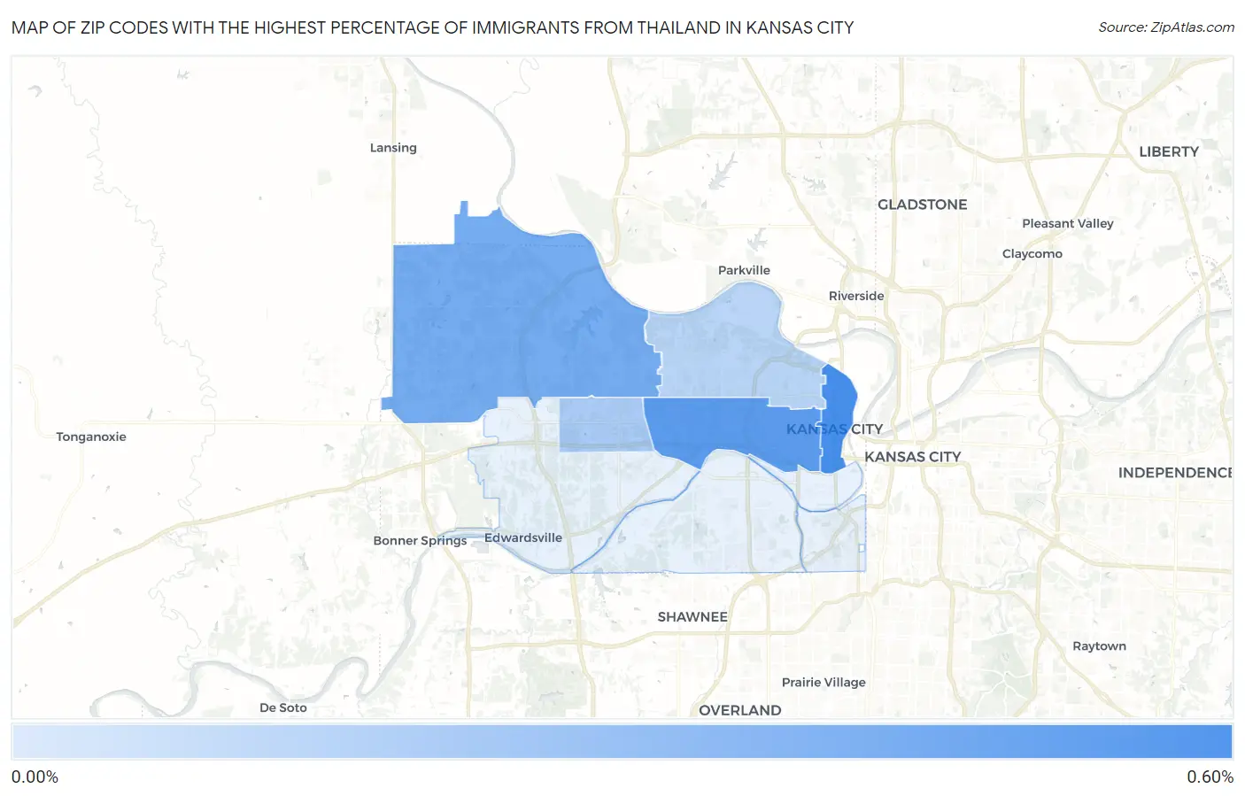 Zip Codes with the Highest Percentage of Immigrants from Thailand in Kansas City Map