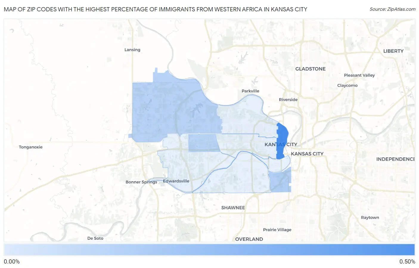 Zip Codes with the Highest Percentage of Immigrants from Western Africa in Kansas City Map