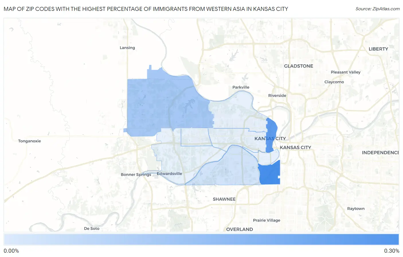 Zip Codes with the Highest Percentage of Immigrants from Western Asia in Kansas City Map