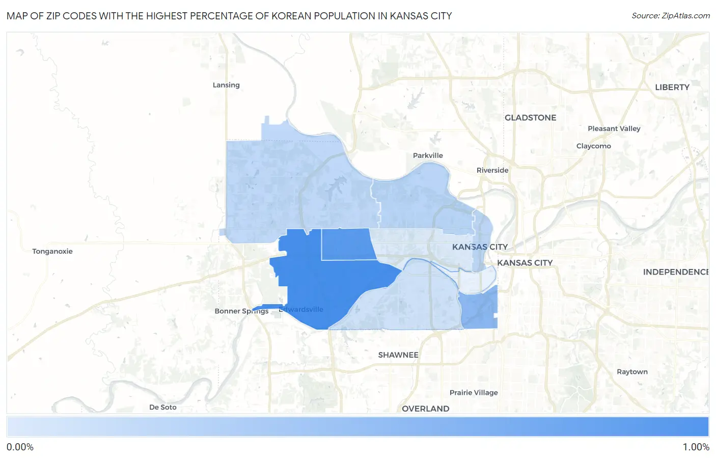 Zip Codes with the Highest Percentage of Korean Population in Kansas City Map