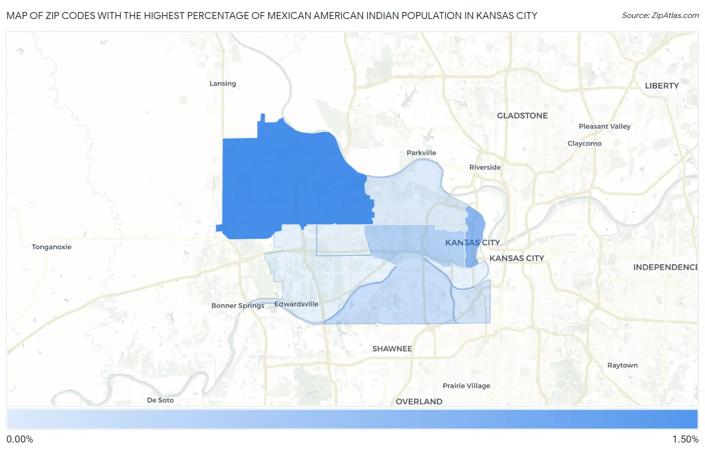Zip Codes with the Highest Percentage of Mexican American Indian Population in Kansas City Map