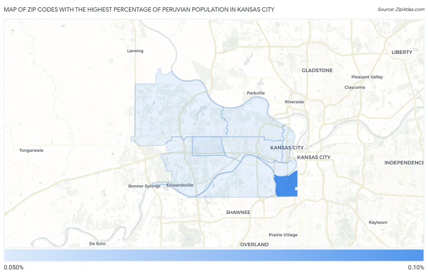 Zip Codes with the Highest Percentage of Peruvian Population in Kansas City Map