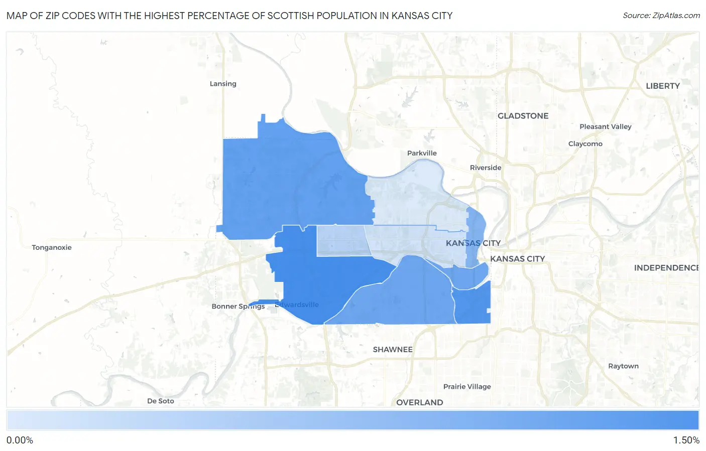 Zip Codes with the Highest Percentage of Scottish Population in Kansas City Map