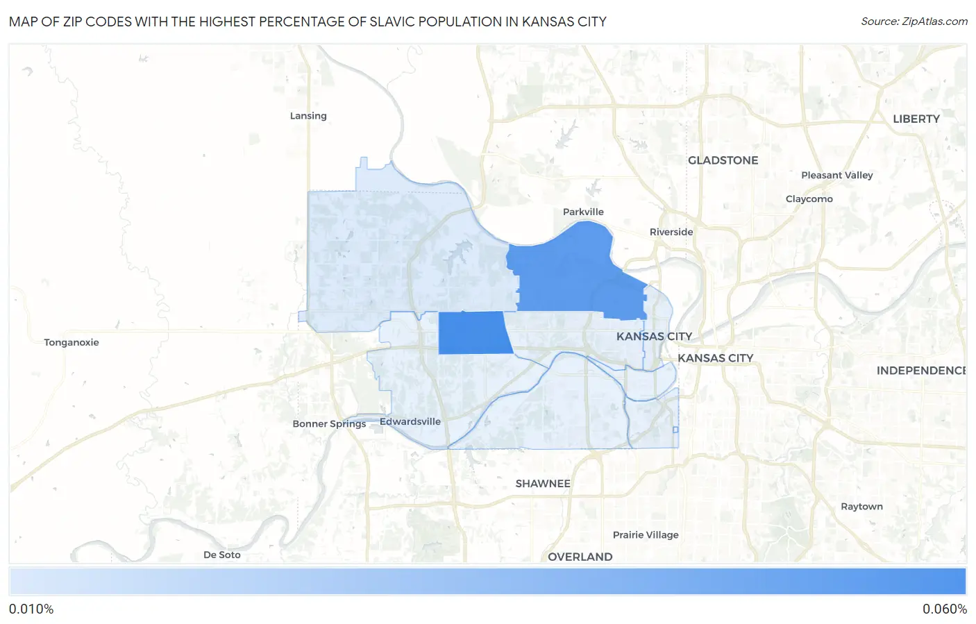 Zip Codes with the Highest Percentage of Slavic Population in Kansas City Map